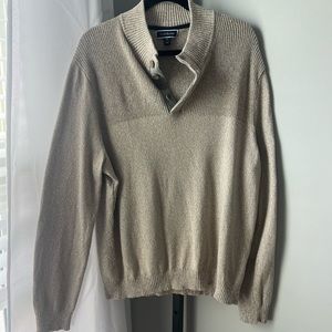 Beige, long sleeve men’s quarter zip sweater
